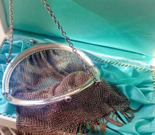 Borsa da sera completa in argento 800 antica bellissima catena 20 x 15 cm