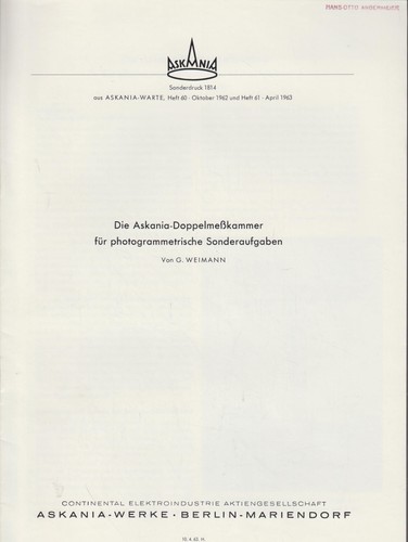 Die askania doppelmeßkammer - die, askania-doppelmeßkammer