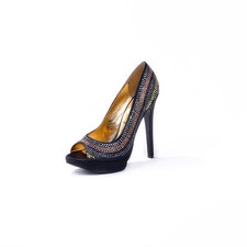 Decoltè spuntata peep toe nera tacco alto borchie e strass Golden Party n.36 