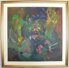 Ernesto TRECCANI (Milano 1920-2009) FIORI VIOLA bellissimo Olio su tela cm 60x60