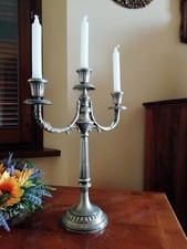 Grande Alto Candelabro 3 Fiamme Portacandele Argento 800 H39xL31cm 420gr *280PA