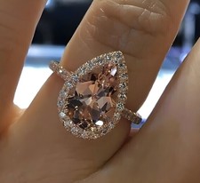 Anello 4,00 Ct Certificato Taglio Pera Diamante Champagne Naturale VVS1 Finitura Oro Rosa