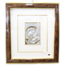 Quadro arte sacra Madonna con Bambino su lastra argento Guerrini cornice legno 
