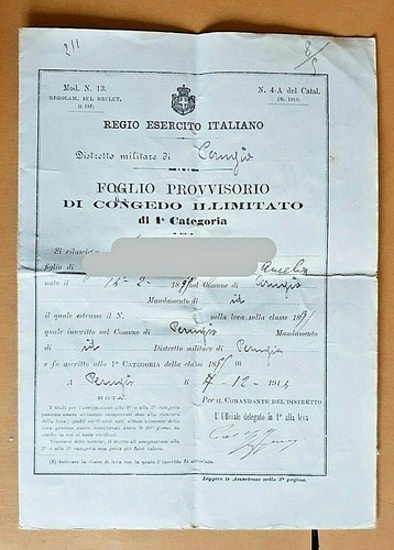 Foglio provvisorio congedo - foglio, di