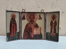 ANTICO XIX secolo TRITTICO ICONA RUSSA DA VIAGGIO SAN NICOLA DI SAN PIETROBURGO