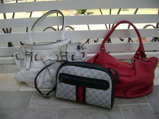 borsa vera pelle bianca COCCINELLE+vera pelle rossa JUICE+tela logata blu rossa