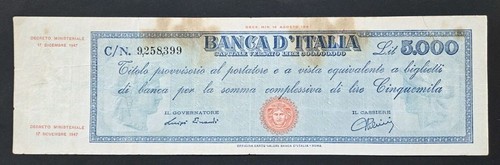 5000 lire titolo provvisorio - lire,
