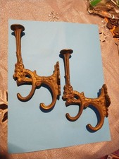 Coppia di ganci vintage fantasia ornato ottone cappotto cappello vittoriano sala albero Saytar 