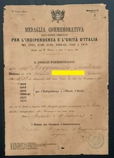 Regno - Diploma Medaglia Guerre per l'Indipendenza e l'Unità d'Italia - 1870