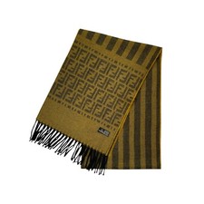 Sciarpa Fendi unisex righe logo Antracite Senape Acrilico Pre Owned