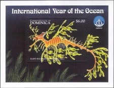 Dominica 1998 YO Oceano, Drago marino foglia, Animali marini, Natura m/s MNH