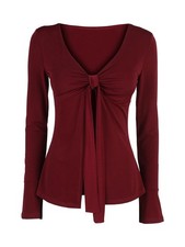 Solada Top donna a maniche lunghe aperto davanti - bordeaux