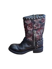 ASH stivali in pelle nera con ricamo floreale taglia 37.5 Donna