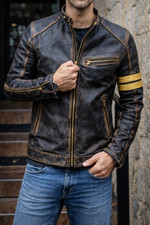 Giacca pelle nera uomo moto