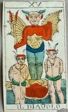 Carte Tarocchi Antiche - Il Diavolo - Antique Tarot Card - Devil - Solesio 1850