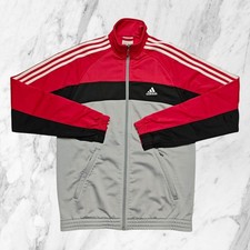 ADIDAS Vintage Felpa Zip Uomo Grigia Rossa Tre Strisce Tasche Giacca Tuta Tg M