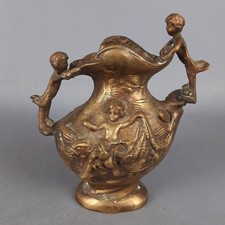 Antico Vaso Brocca Bronzo Scultorea Putti In Rilievo Art Nouveau Fine '800