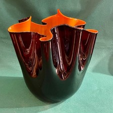 raro Venini - Vaso Fazzoletto  Nero e arancione H 24 cm 1997