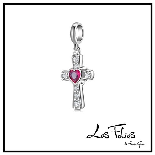 Charm crocifisso cuore - charm, rosso