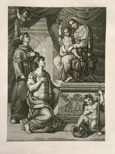 Madonna Bambino Santo Antonio Padova Acquaforte Originale Stampa Antica 1850
