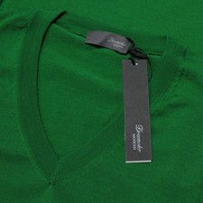 Maglione Drumohr nuovo con etichette scollo a V taglia 52 (US L) in tinta unita verde 100% lana merino