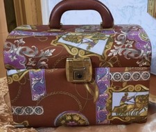 Beauty case cofanetto donna in similpelle e tessuto vintage anni '80 