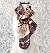 FOULARD PASHMINA STOLA SETA LOGGATO FANTASIA LOGO MARRONE BEIGE NUANCE