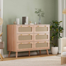 Cassettiera in Legno E Rattan
