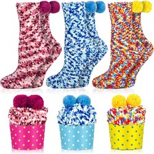 Set di Calzini Donna a Forma di Torta 3 Paia (Rosa Chiaro Giallo Azzurro)