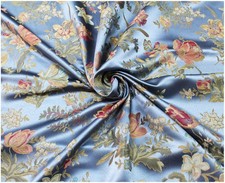 Tessuto Arredo Raso Damascato San Leucio FLOREALE Azzurro AVION Polvere 50x290cm