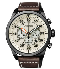 NUOVO OROLOGIO CITIZEN ECO DRIVE MANS AVION CRONOGRAFO QUADRANTE AVORIO PELLE CA4215-04W