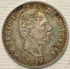 50 CENTESIMI 1889 ROMA RE D’ITALIA UMBERTO I° MONETA IN ARGENTO