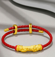 Bracciale 1PZ Oro Giallo Puro 24K Uomo Donna Fortunato 3D Fu 福 Tubo Gomito Ciondolo