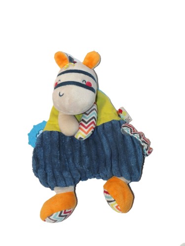 Doudou plat zebre bleu vert