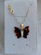  COLLANA + CIONDOLO FARFALLA  D'EPOCA  E  ARGENTO  925 BAGNATO ORO GIALLO.