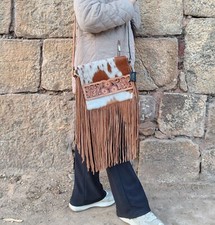 Borsa a tracolla donna western in pelle con frange vera borsa a tracolla Hairon