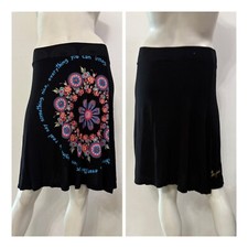 DESIGUAL Gonna minigonna nera stampa multicolore Tg M