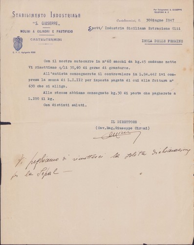 Casteltermini 1947 lettera - casteltermini,