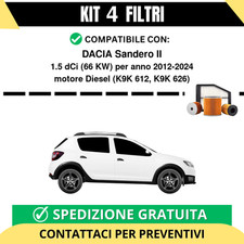 Kit 4 Filtri Tagliando per DACIA Sandero II 1.5 dCi 66 kw Diesel 2012-2024