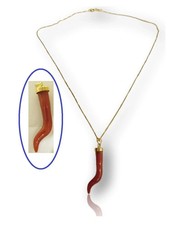 Ciondolo CoRno di CoRallo con catenina collana in Oro 18 kT 750 Pendente da Uomo