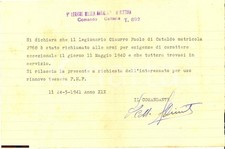 1941 TARANTO Legionario Paolo CIAURRO richiamato armi