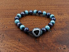 Bracciale Corda a Sfere Uomo Unisex Blu Azzurre Perline 7,5mm Novità Box Casual