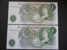 COPPIA BANCONOTE CONSECUTIVE 1963 HOLLOM £1 NON CIRCOLATE GOEBEL MACHINE DUGGLEBY B292