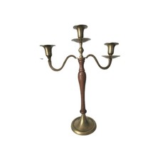 Vtg brass wood candelabra - &,