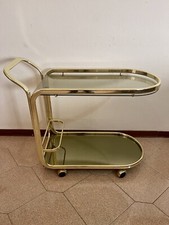 Carrello Hollywood Regency In Metallo Ott E Vetro Anni 70 + Porta riviste dorato