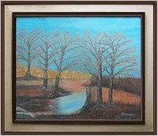 ARTE NAIF campagna di inizio estate tela fine'70 firma Tiziano Gini