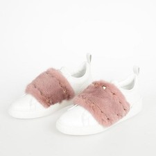 Sneakers VALENTINO Garavani in pelle bianca rosa pelliccia di visone con borchie EU36/UK3,5