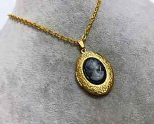 Collana donna Portafoto Dama Farfalle Cammeo 13x18mm nero acquamarina rosa oro