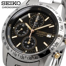 Orologio Cronografo Seiko SBTQ043 Quadrante Nero 10BAR Tachimetro Quarzo Giap...