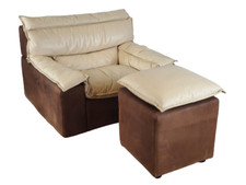 Poltrona in Pelle e Camoscio con Pouf | Poltrona Anni '70 Vintage | Modernariato